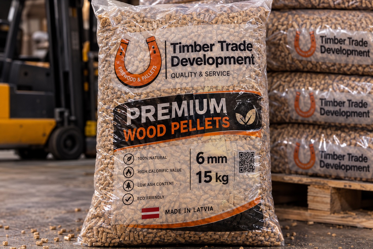 Premium koksnes granulas 6 mm, 15 kg