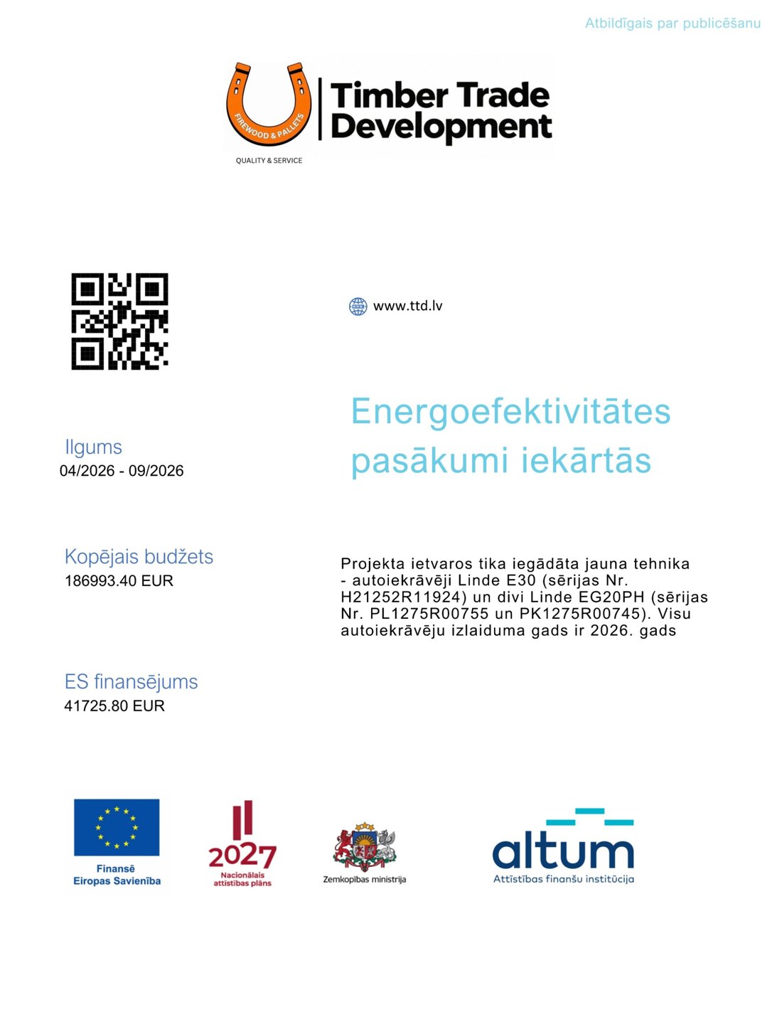 Energoefektivitātes pasākumi iekārtās, 04/2026 – 09/2026, informatīvais plakāts