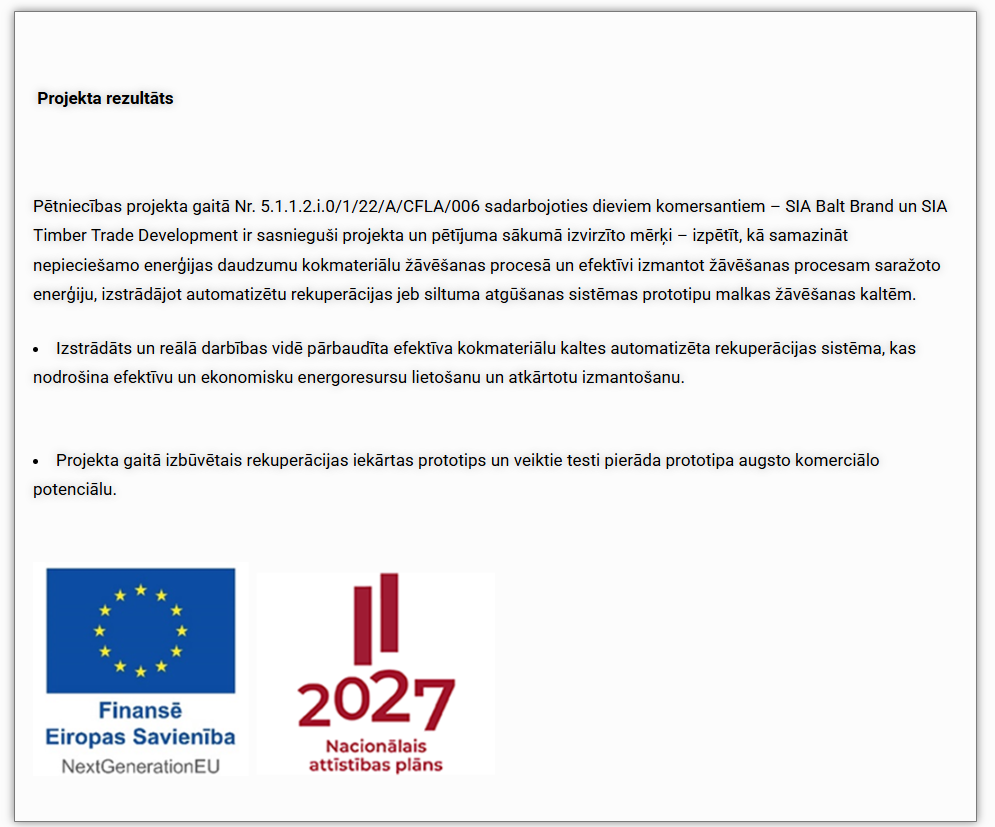 Projekta rezultāts