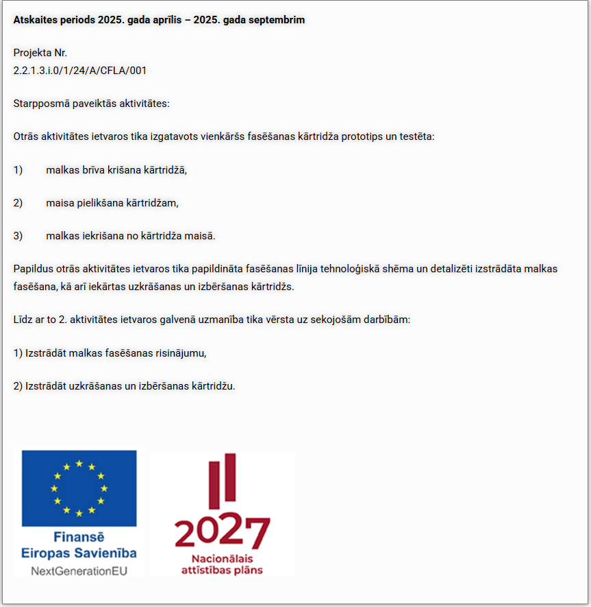Atskaites periods 2025. gada aprīlis – 2025. gada septembris