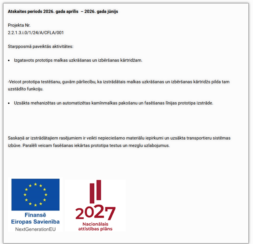 Atskaites periods 2026. gada aprīlis – 2026. gada jūnijs