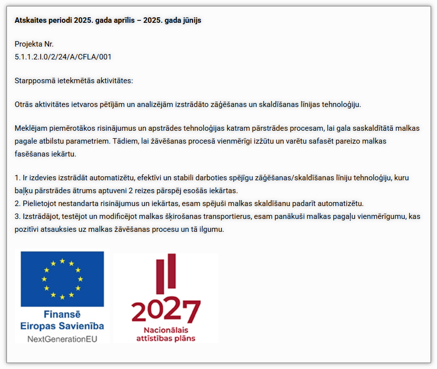 Atskaites periodi 2025. gada aprīlis – 2025. gada jūnijs
