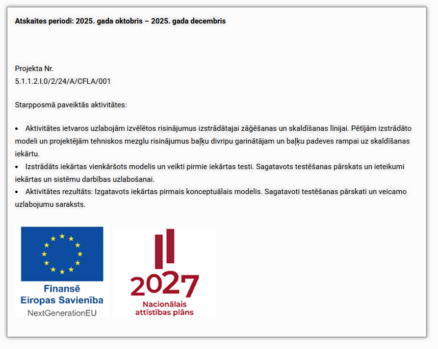 Atskaites periodi 2025. gada oktobris – 2025. gada decembris