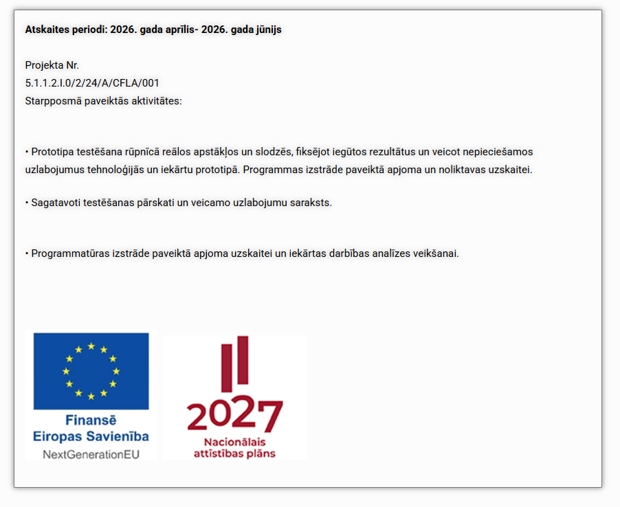 Atskaites periodi 2026. gada aprīlis – 2026. gada jūnijs